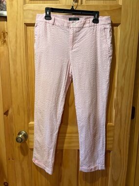 Lauren Ralph Lauren Pink & White Striped Seersucker Cropped Pants size 10